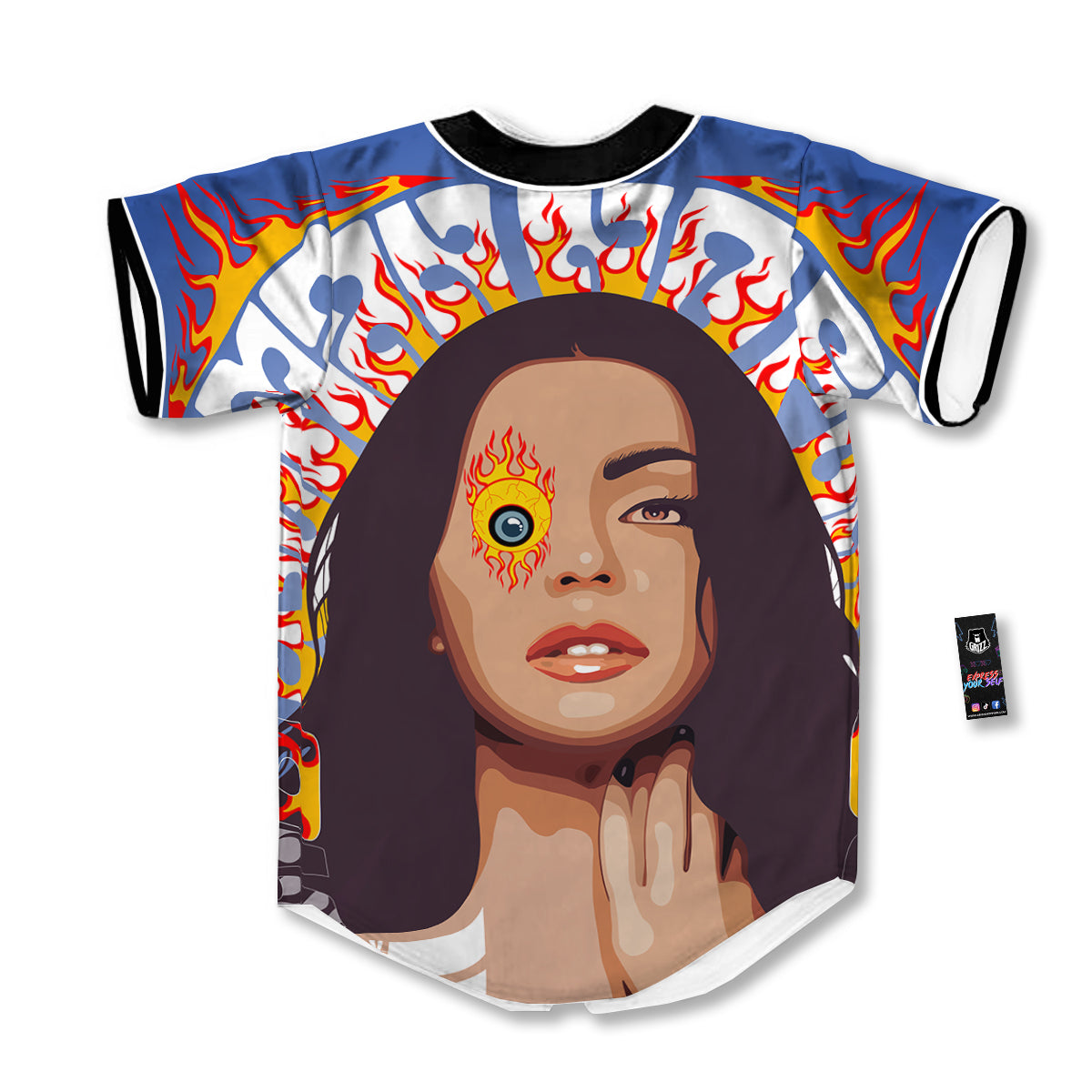 Fire Psychedelic Women Print Baseball Jersey-grizzshop