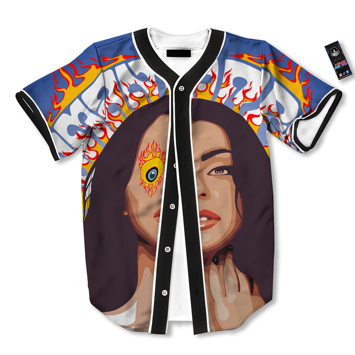 Fire Psychedelic Women Print Baseball Jersey-grizzshop
