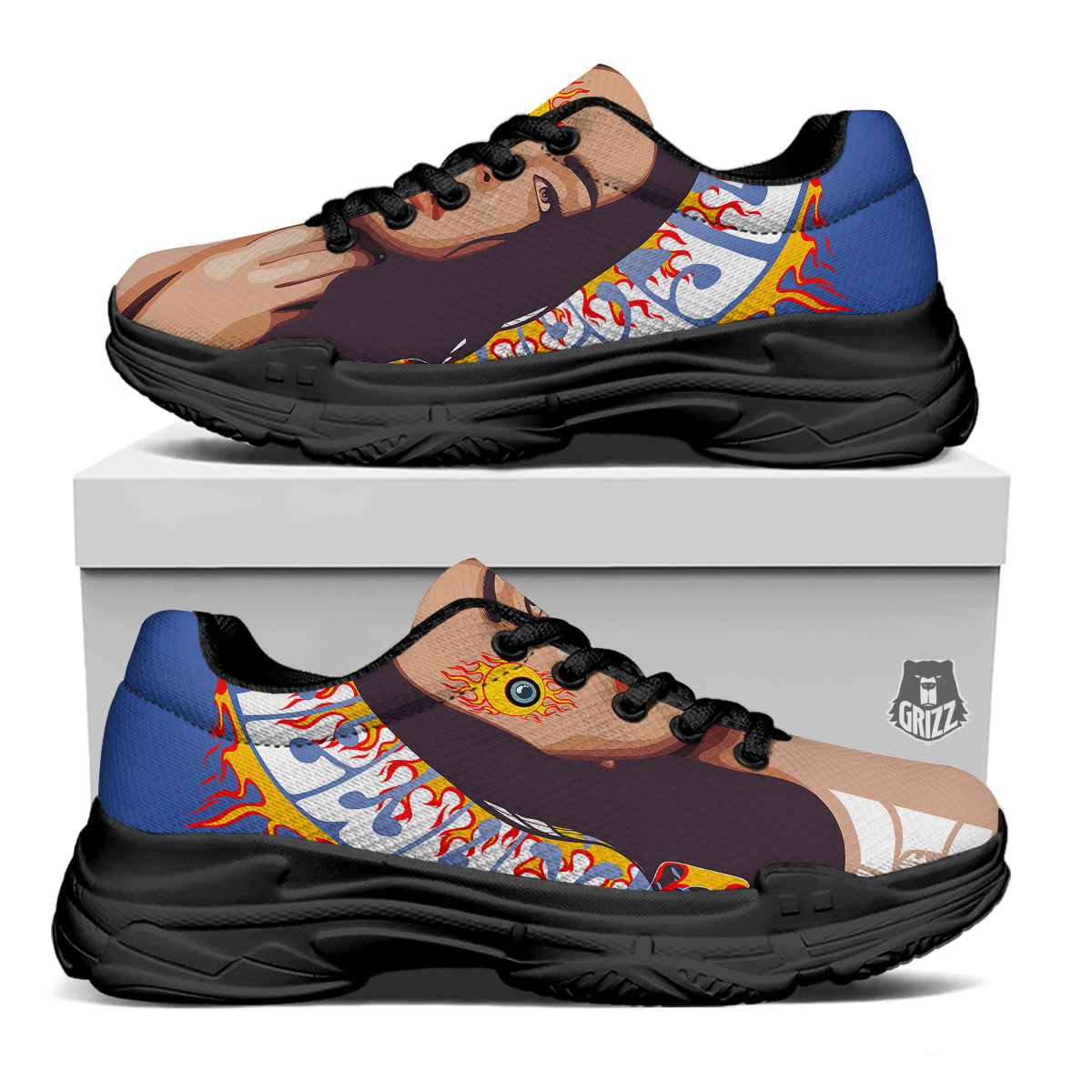 Fire Psychedelic Women Print Black Chunky Shoes-grizzshop