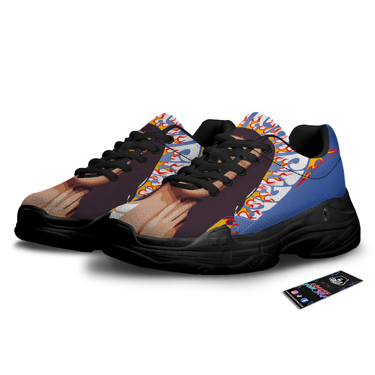 Fire Psychedelic Women Print Black Chunky Shoes-grizzshop