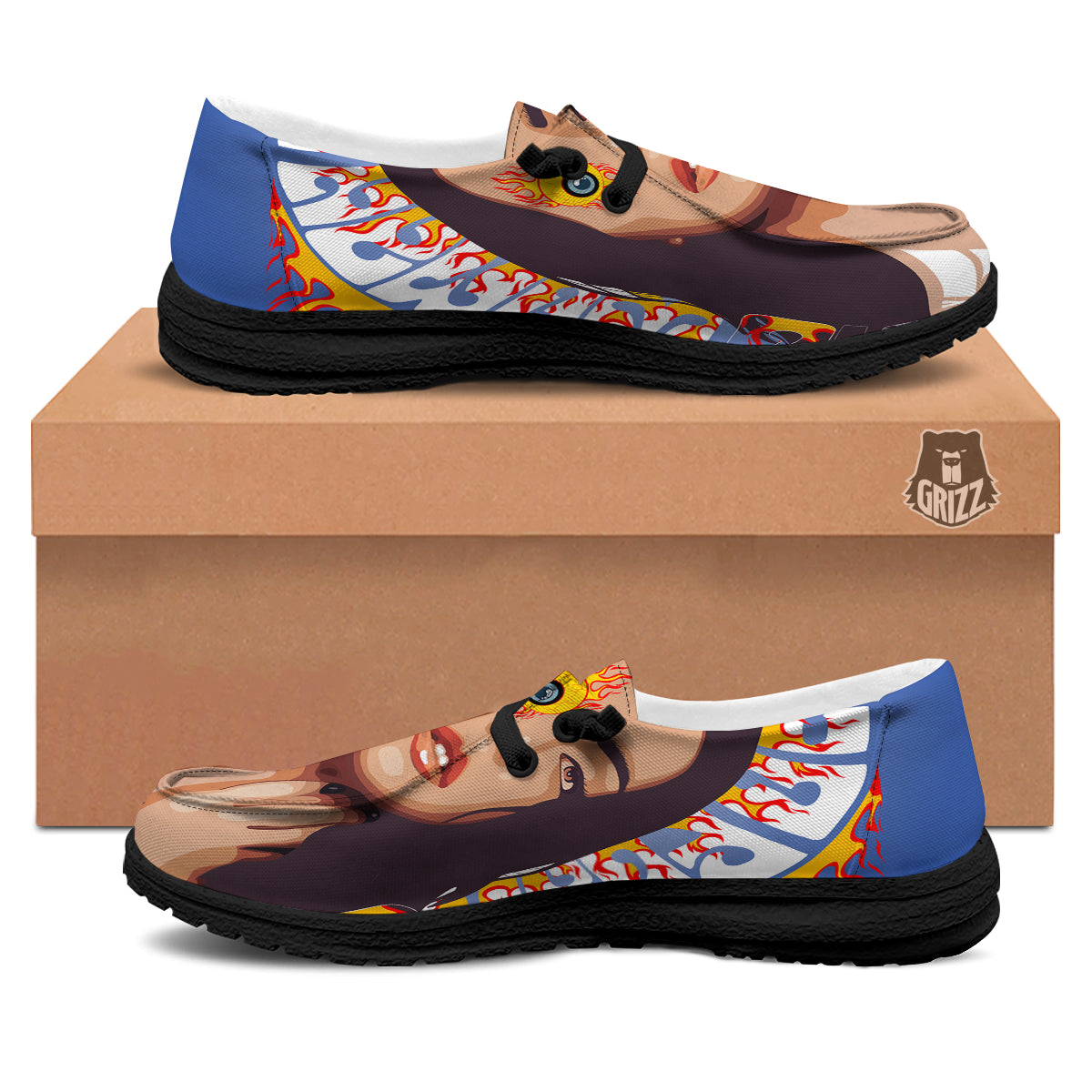 Fire Psychedelic Women Print Black Loafers-grizzshop