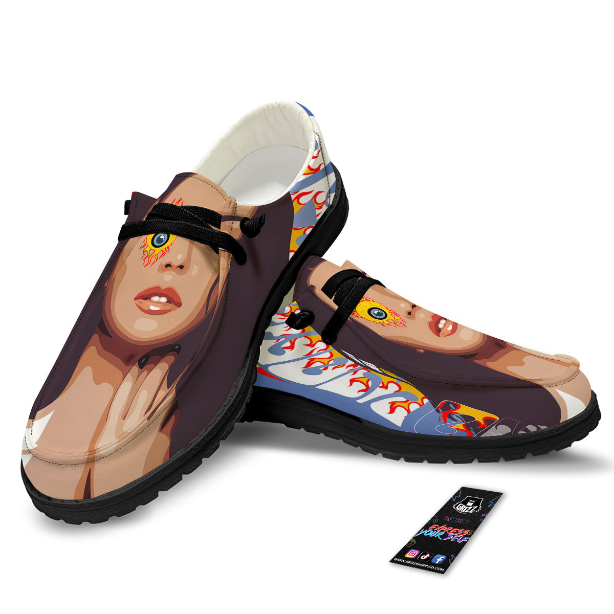 Fire Psychedelic Women Print Black Loafers-grizzshop