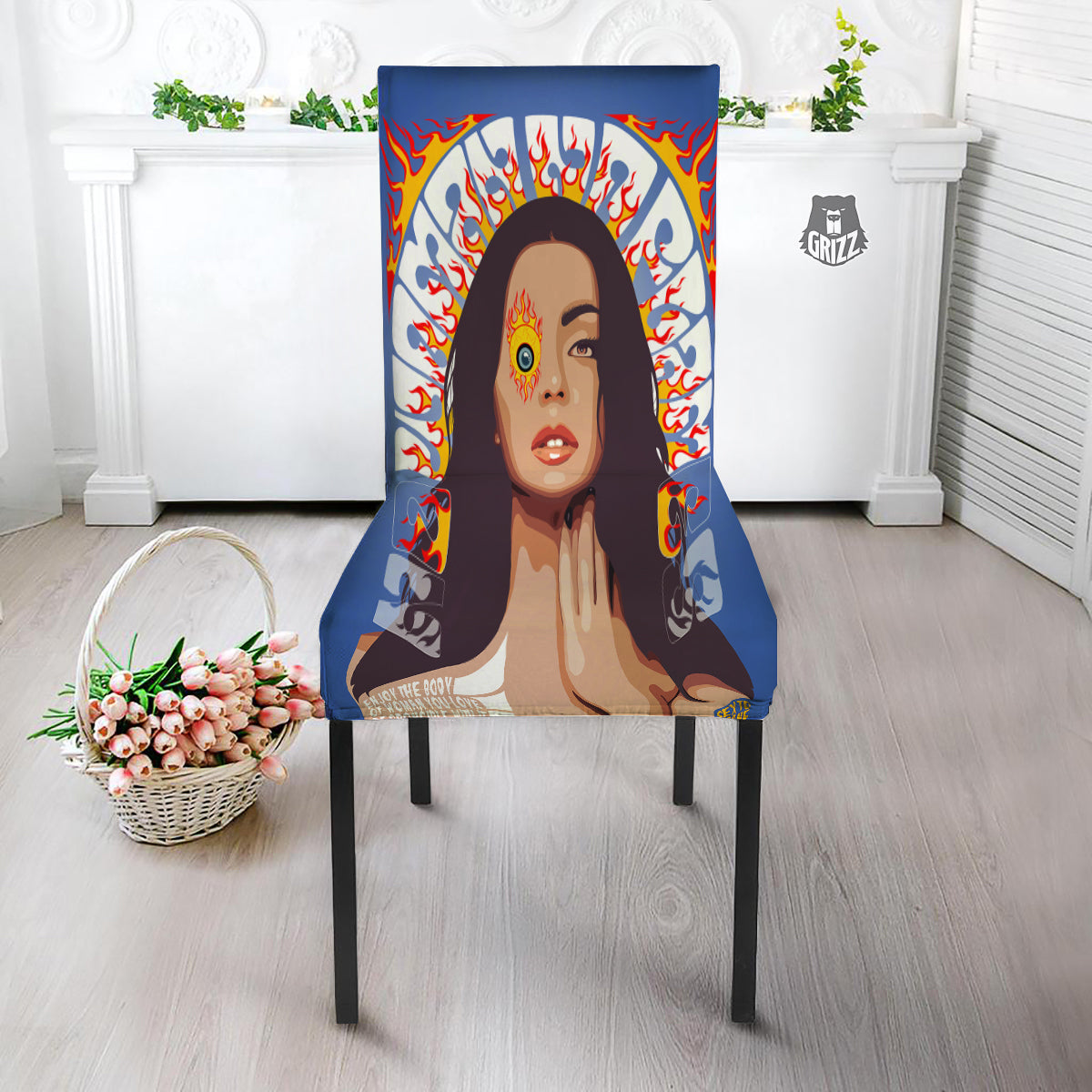 Fire Psychedelic Women Print Dining Chair Slipcover-grizzshop