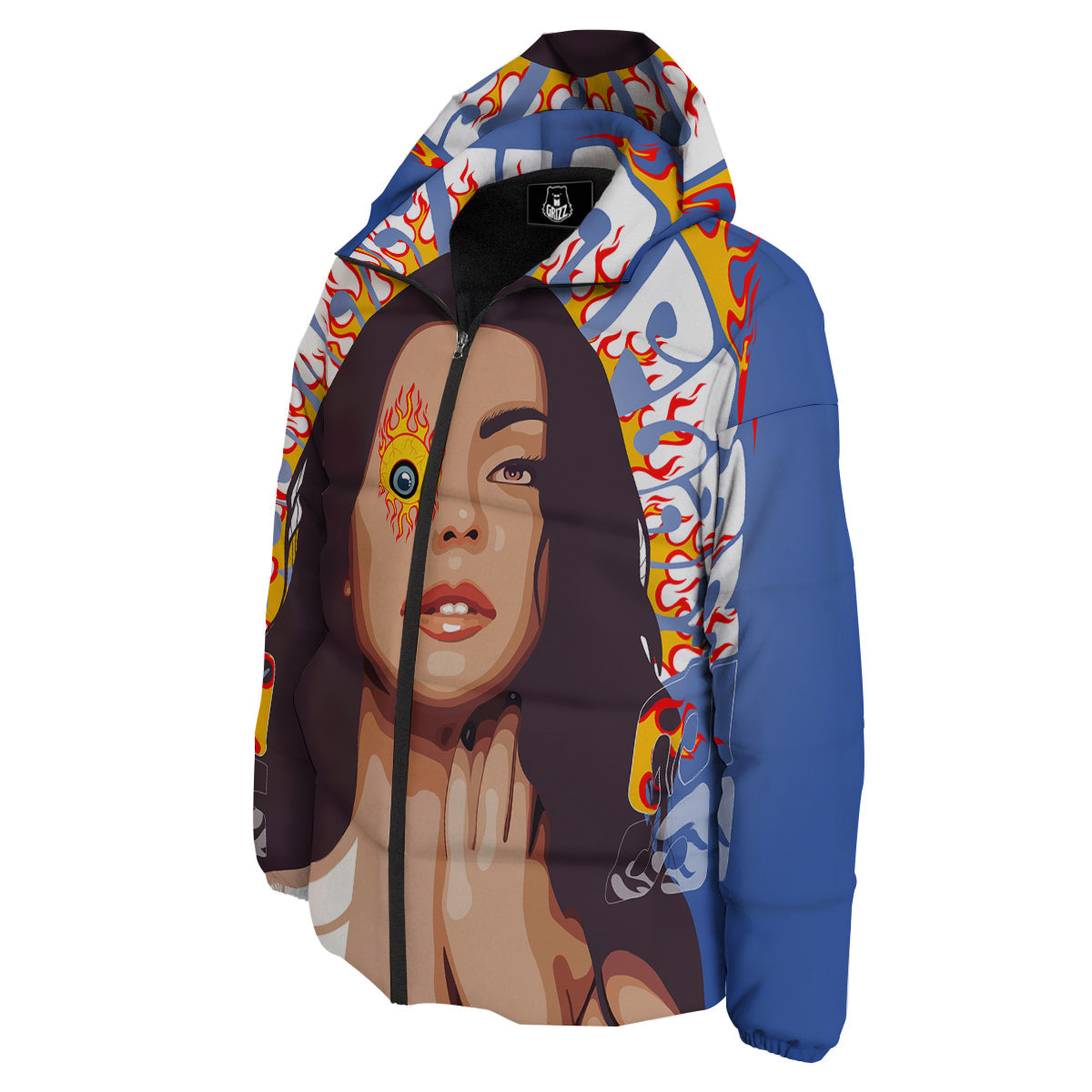 Fire Psychedelic Women Print Down Jacket-grizzshop