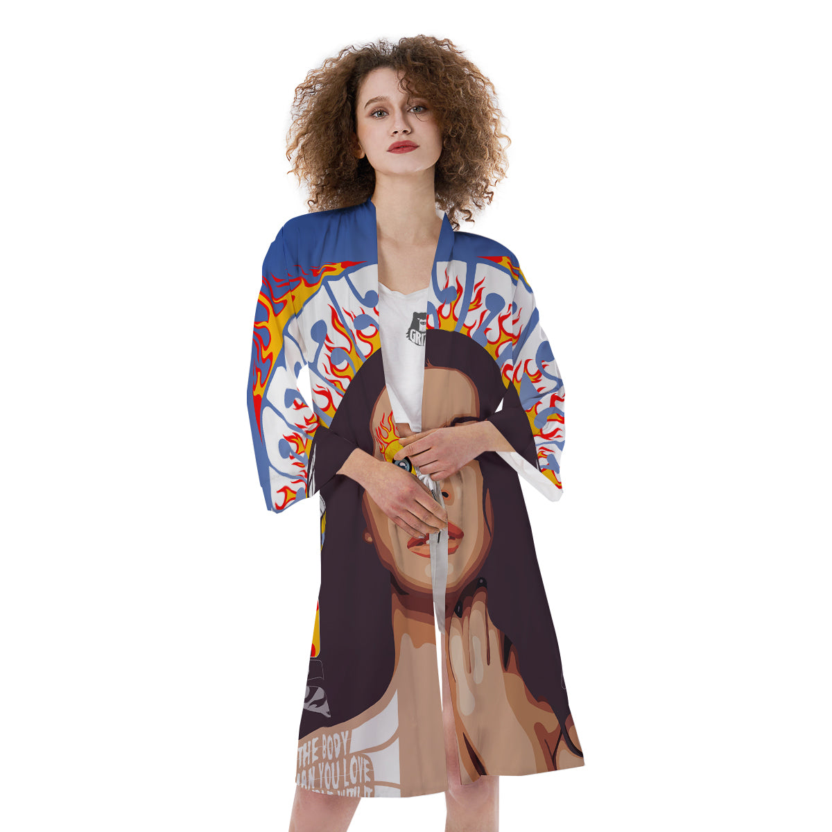 Fire Psychedelic Women Print Kimono-grizzshop