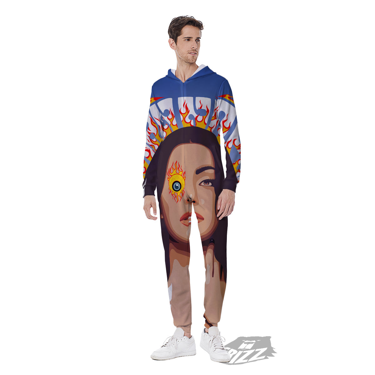 Fire Psychedelic Women Print Men's Jumpsuit-grizzshop