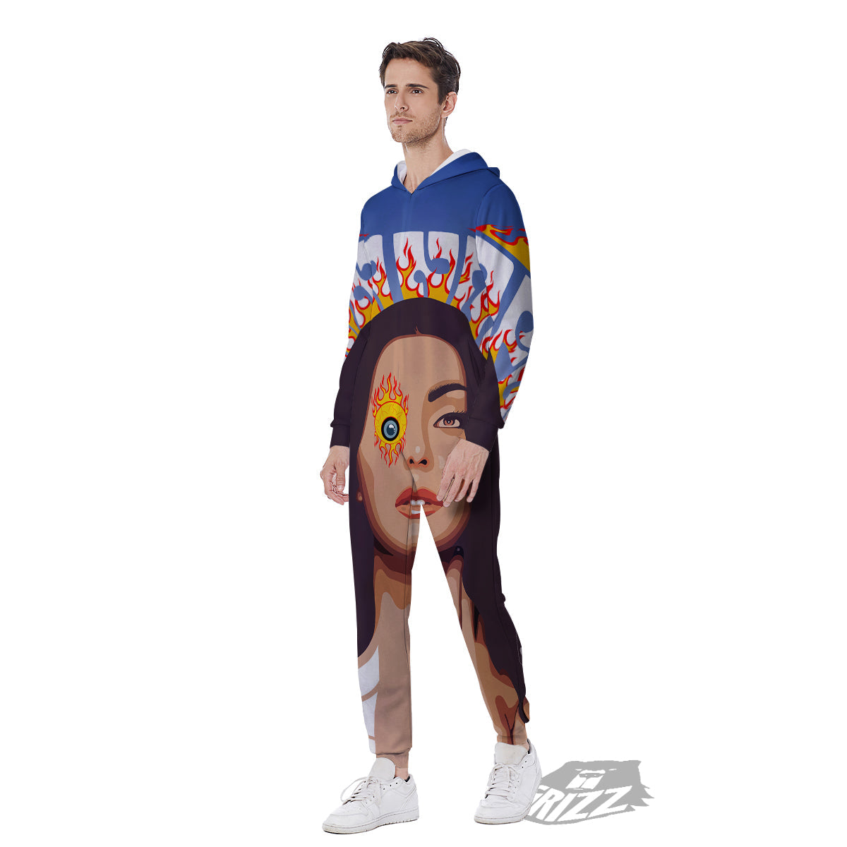 Fire Psychedelic Women Print Men's Jumpsuit-grizzshop