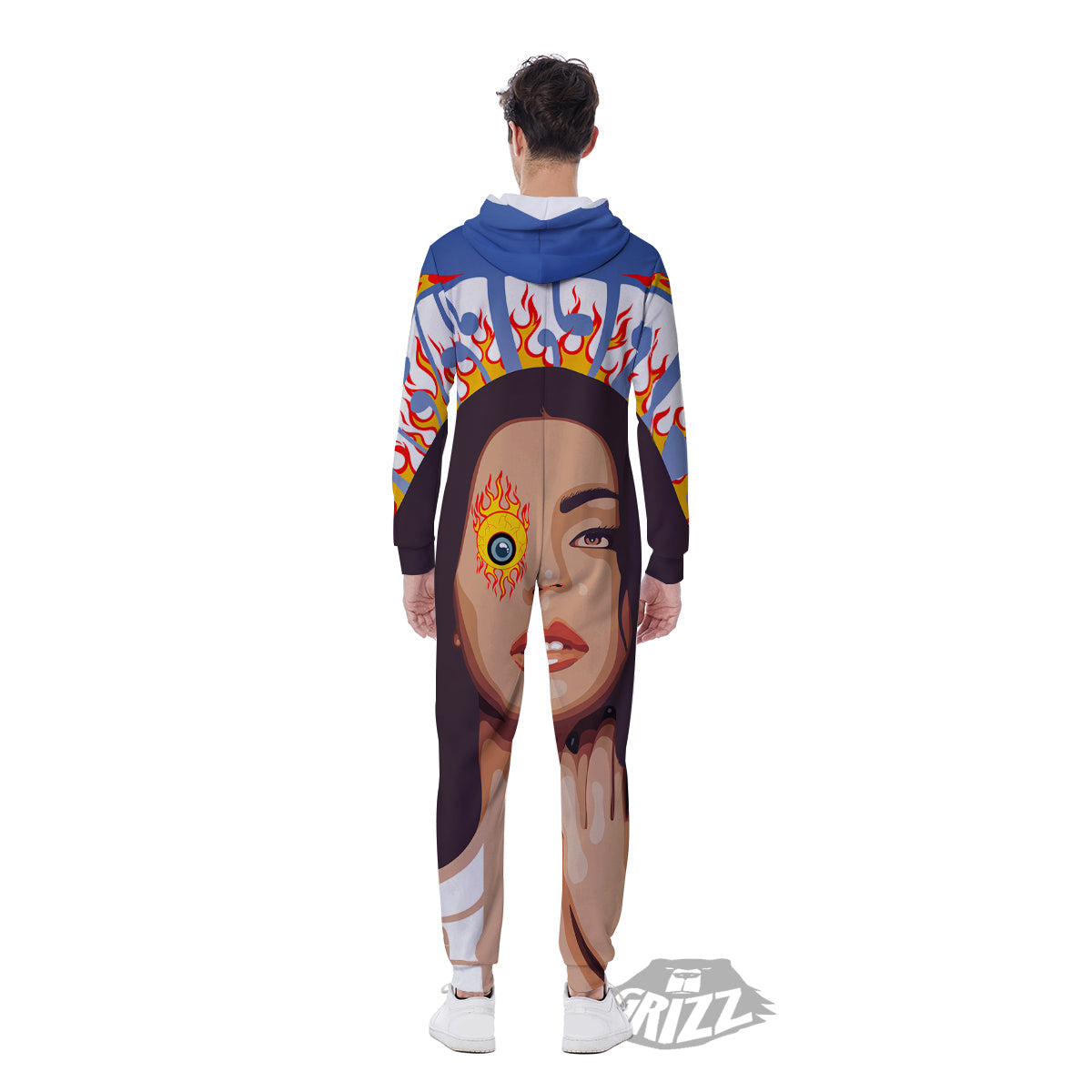 Fire Psychedelic Women Print Men's Jumpsuit-grizzshop