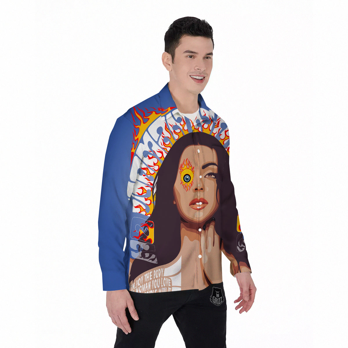Fire Psychedelic Women Print Men's Long Sleeve Shirts-grizzshop