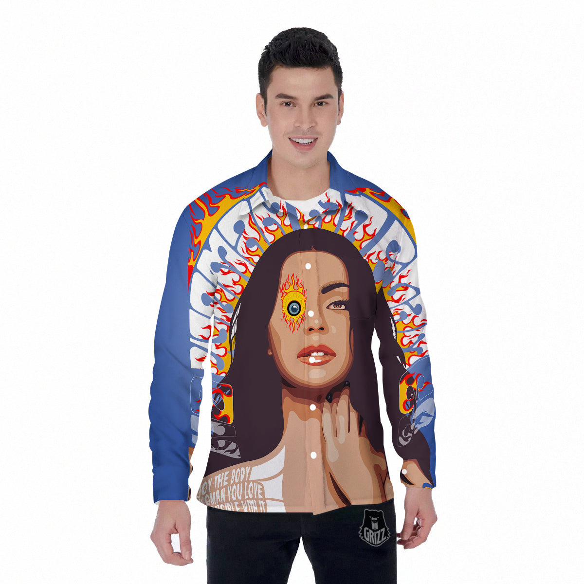 Fire Psychedelic Women Print Men's Long Sleeve Shirts-grizzshop