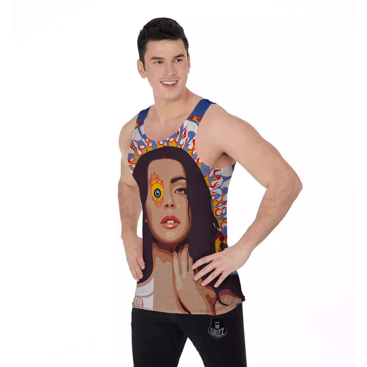 Fire Psychedelic Women Print Men's Tank Top-grizzshop