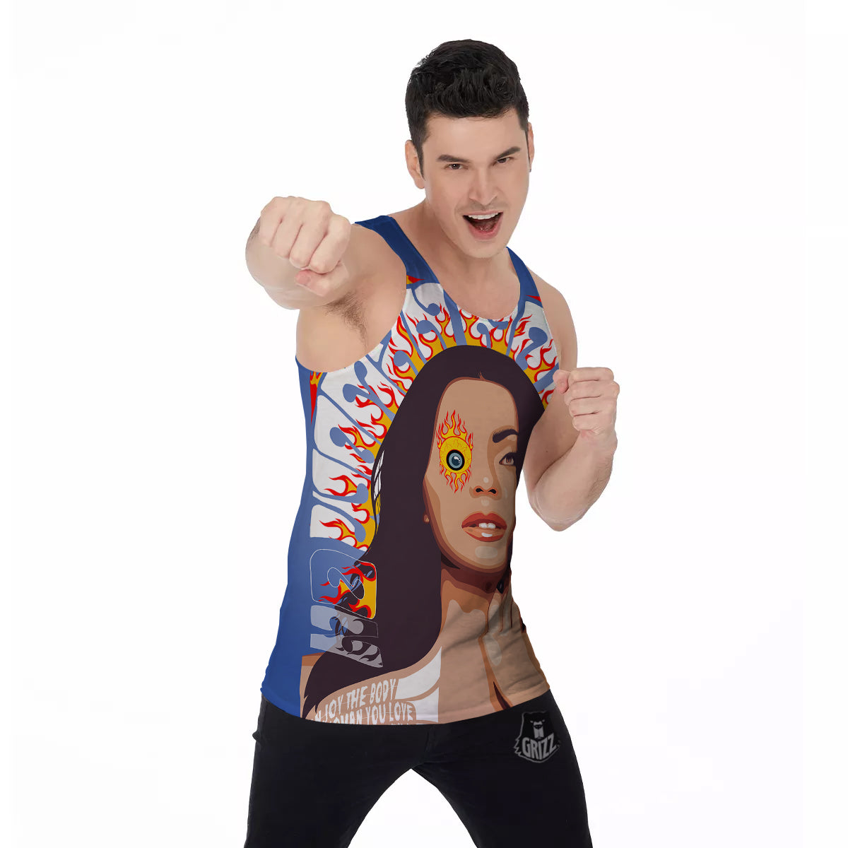 Fire Psychedelic Women Print Men's Tank Top-grizzshop