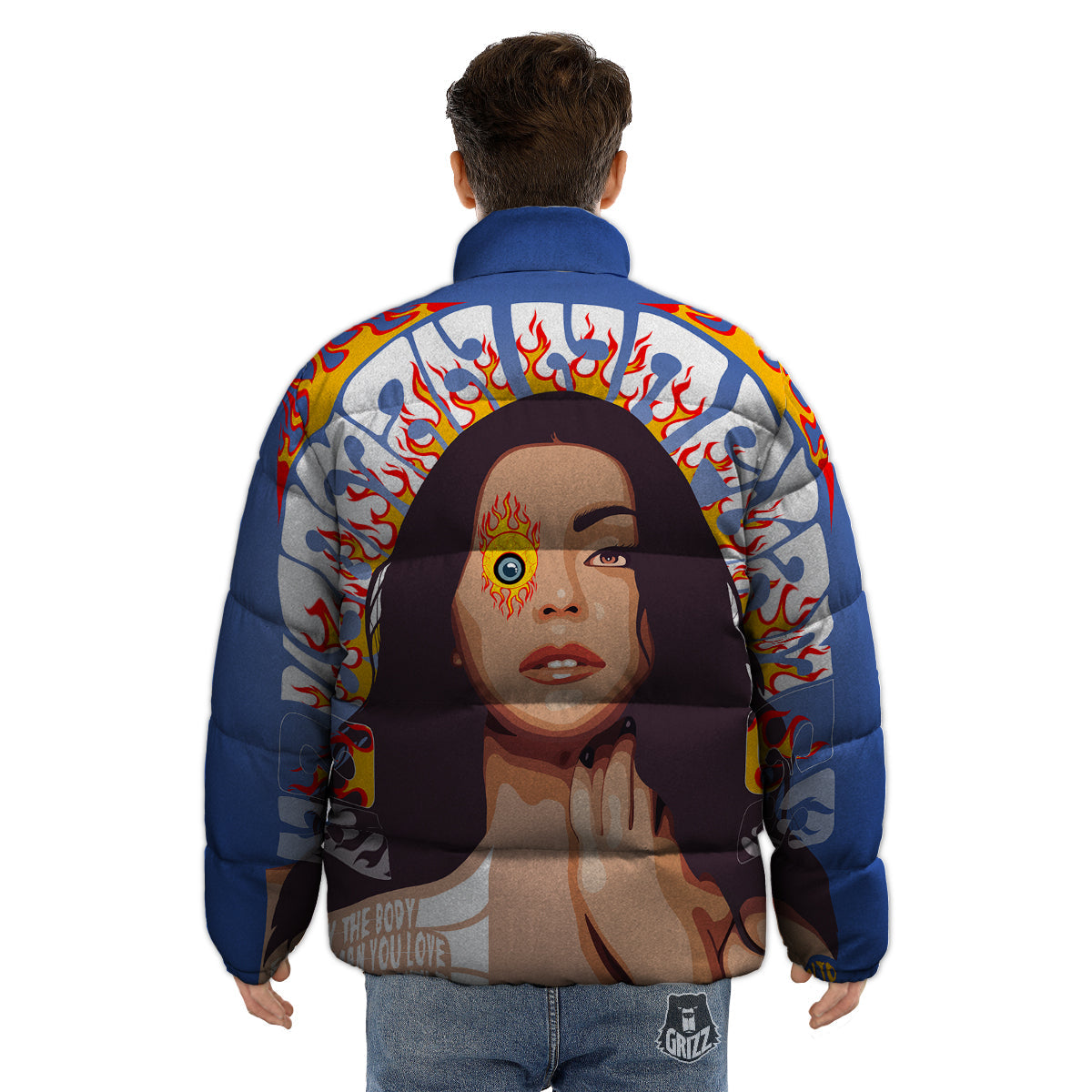 Fire Psychedelic Women Print Puffer Jacket-grizzshop