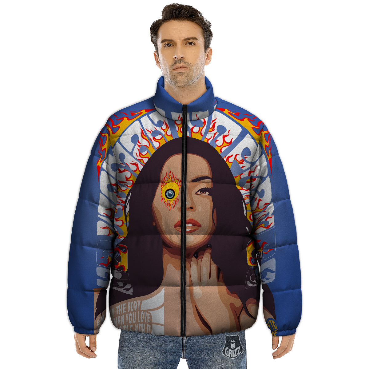 Fire Psychedelic Women Print Puffer Jacket-grizzshop