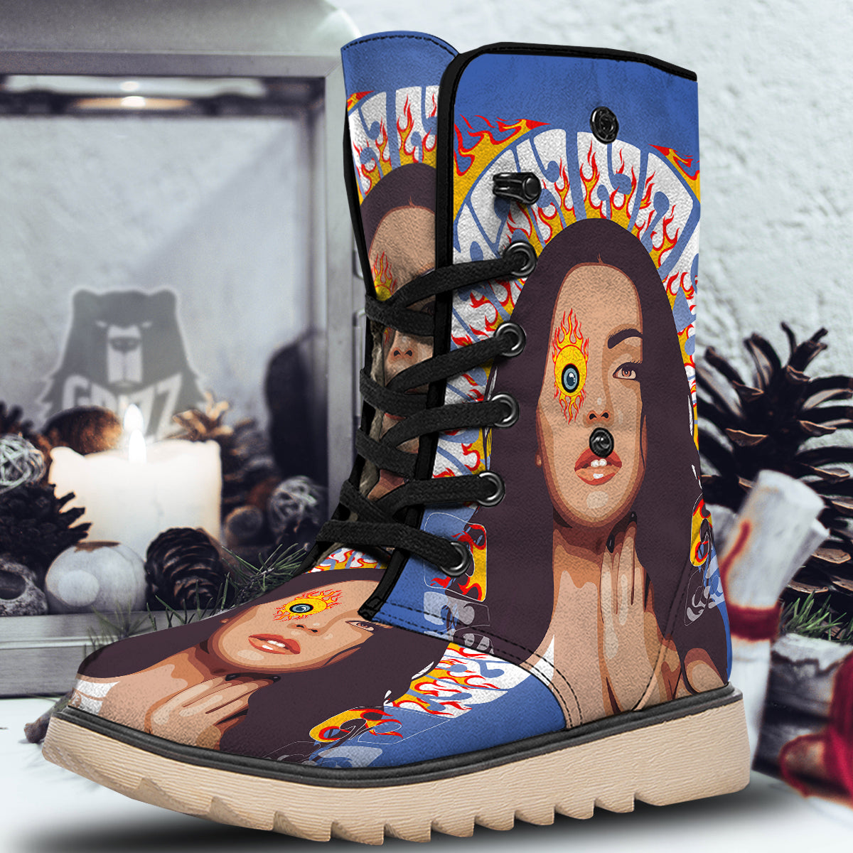 Fire Psychedelic Women Print Snow Boots-grizzshop