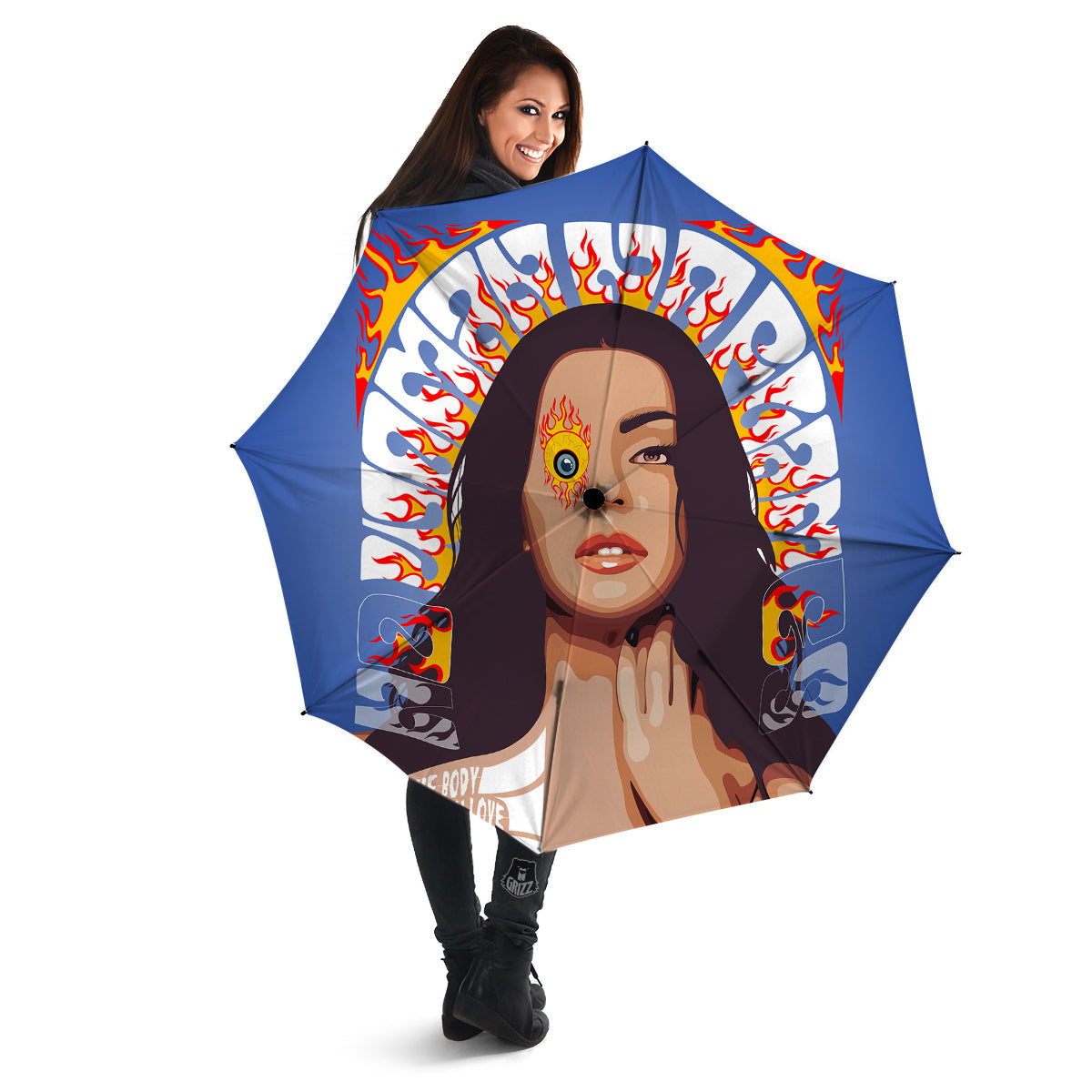 Fire Psychedelic Women Print Umbrella-grizzshop