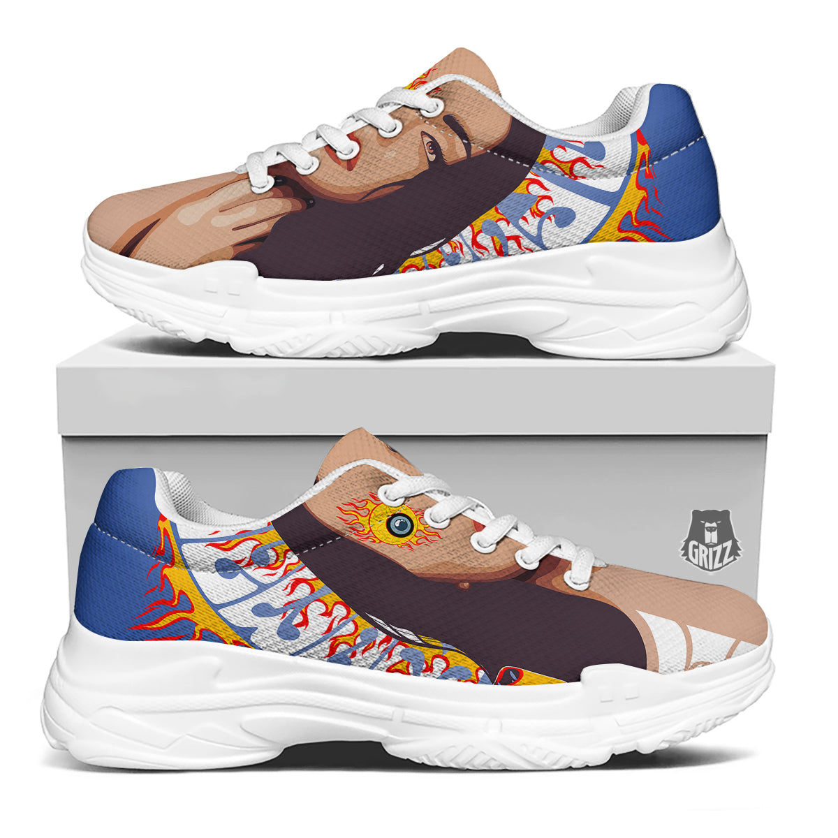Fire Psychedelic Women Print White Chunky Shoes-grizzshop