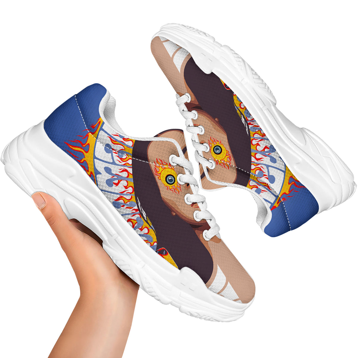 Fire Psychedelic Women Print White Chunky Shoes-grizzshop