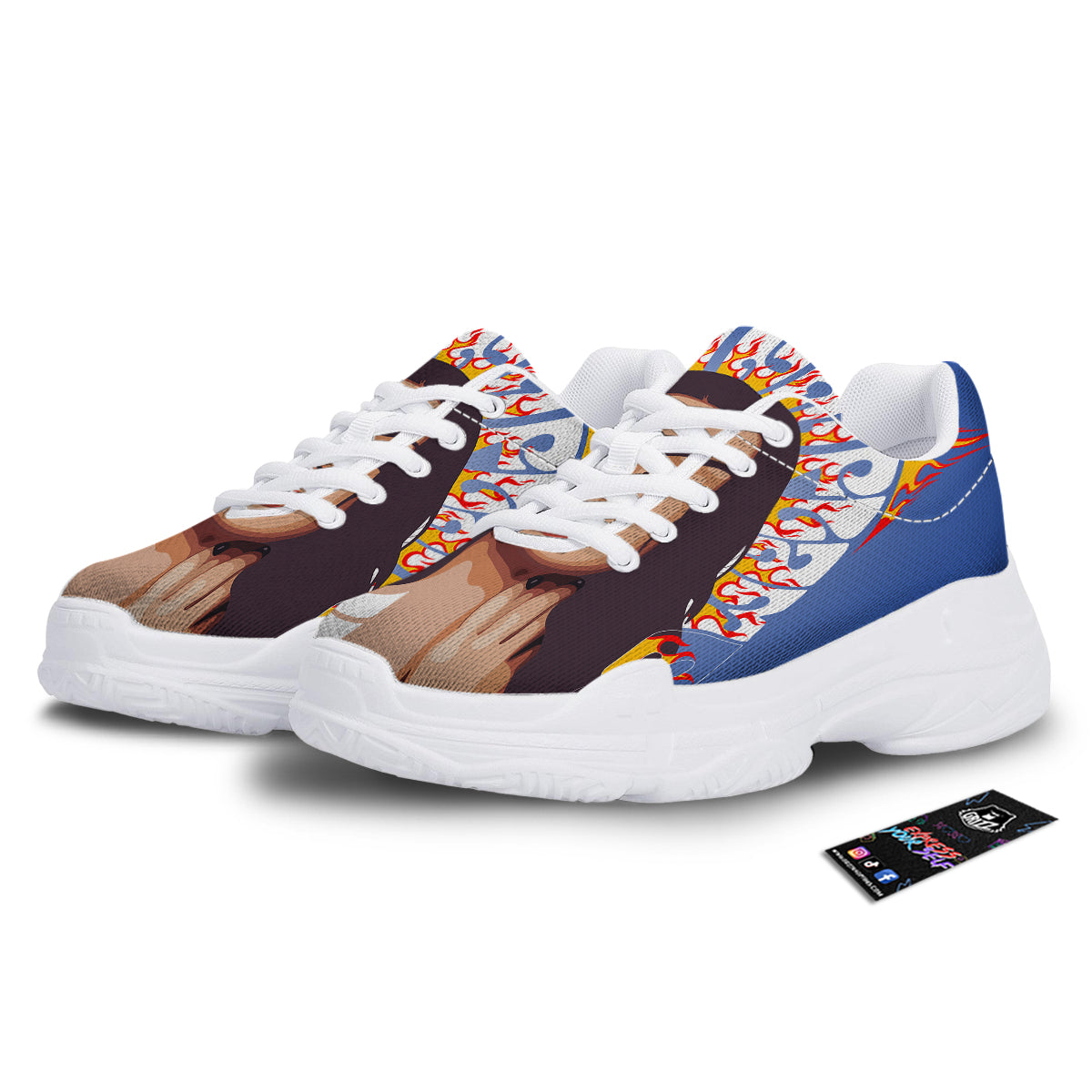 Fire Psychedelic Women Print White Chunky Shoes-grizzshop