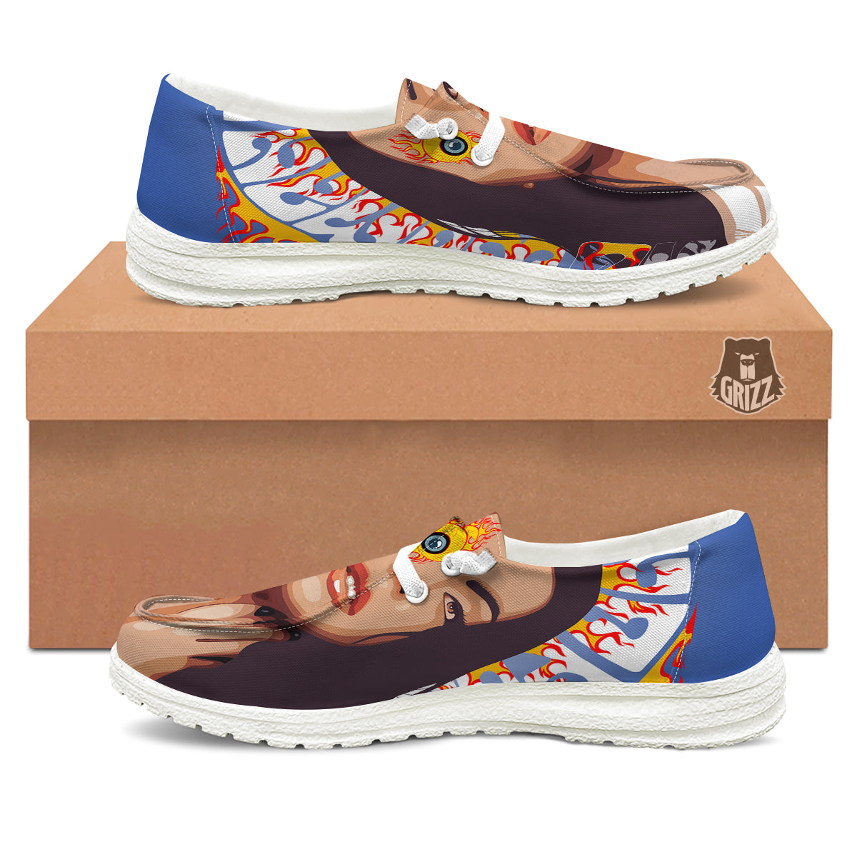 Fire Psychedelic Women Print White Loafers-grizzshop