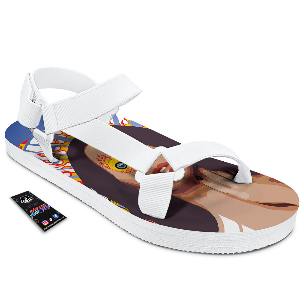 Fire Psychedelic Women Print White Open Toe Sandals-grizzshop