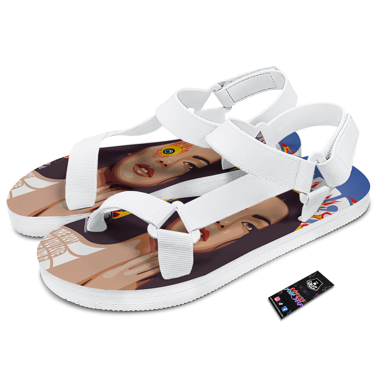 Fire Psychedelic Women Print White Open Toe Sandals-grizzshop