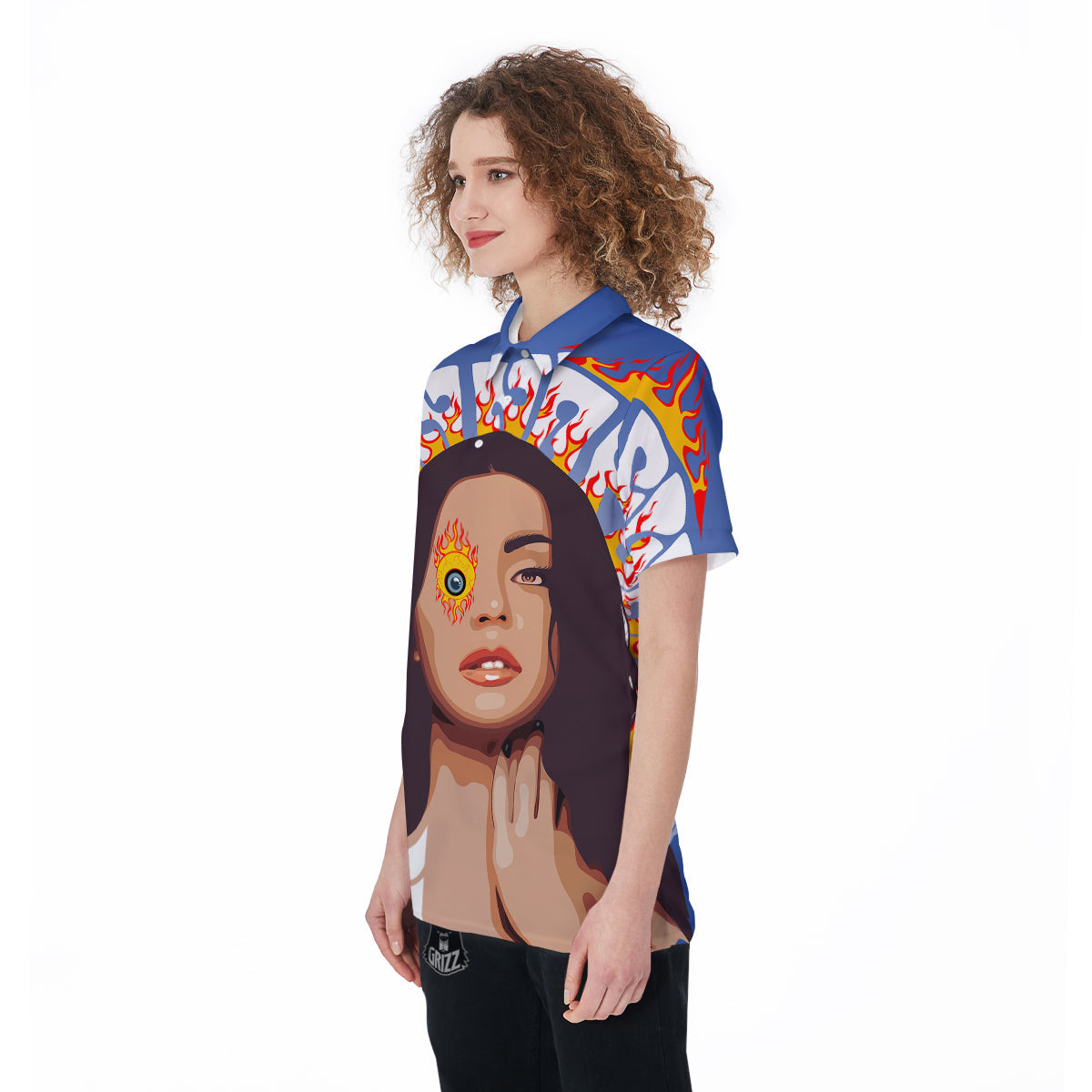 Fire Psychedelic Women Print Women's Golf Shirts-grizzshop