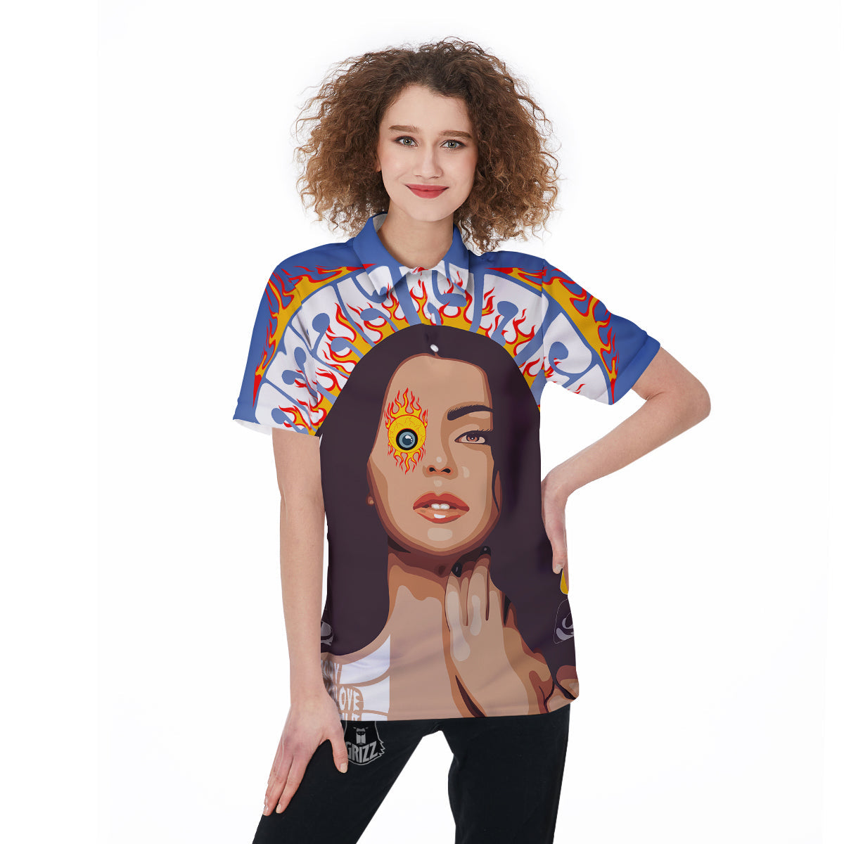 Fire Psychedelic Women Print Women's Golf Shirts-grizzshop