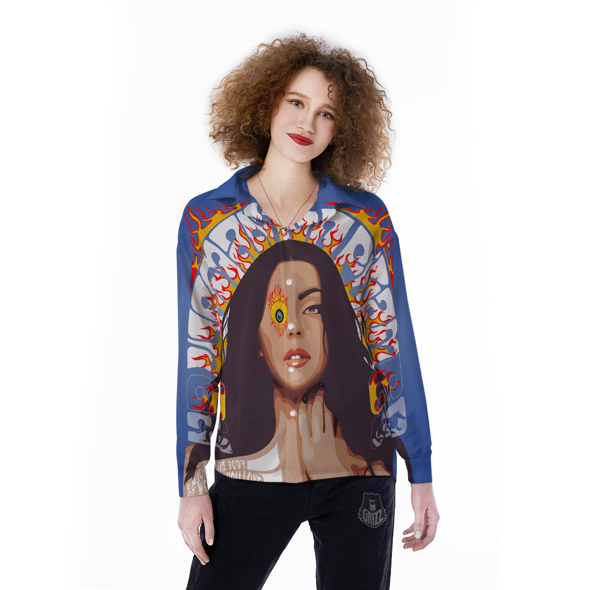 Fire Psychedelic Women Print Women's Long Sleeve Shirts-grizzshop