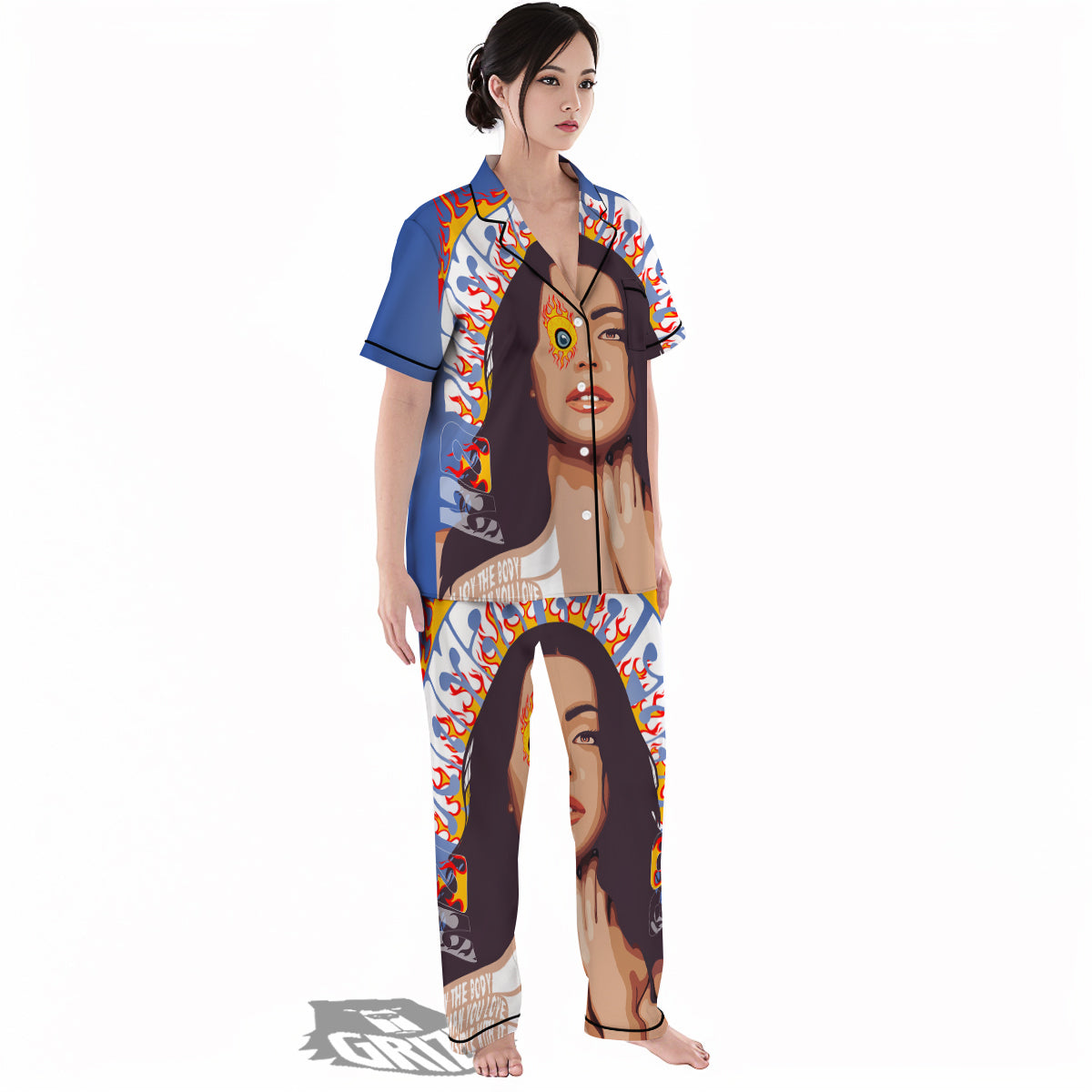 Fire Psychedelic Women Print Women's Pajamas Set-grizzshop