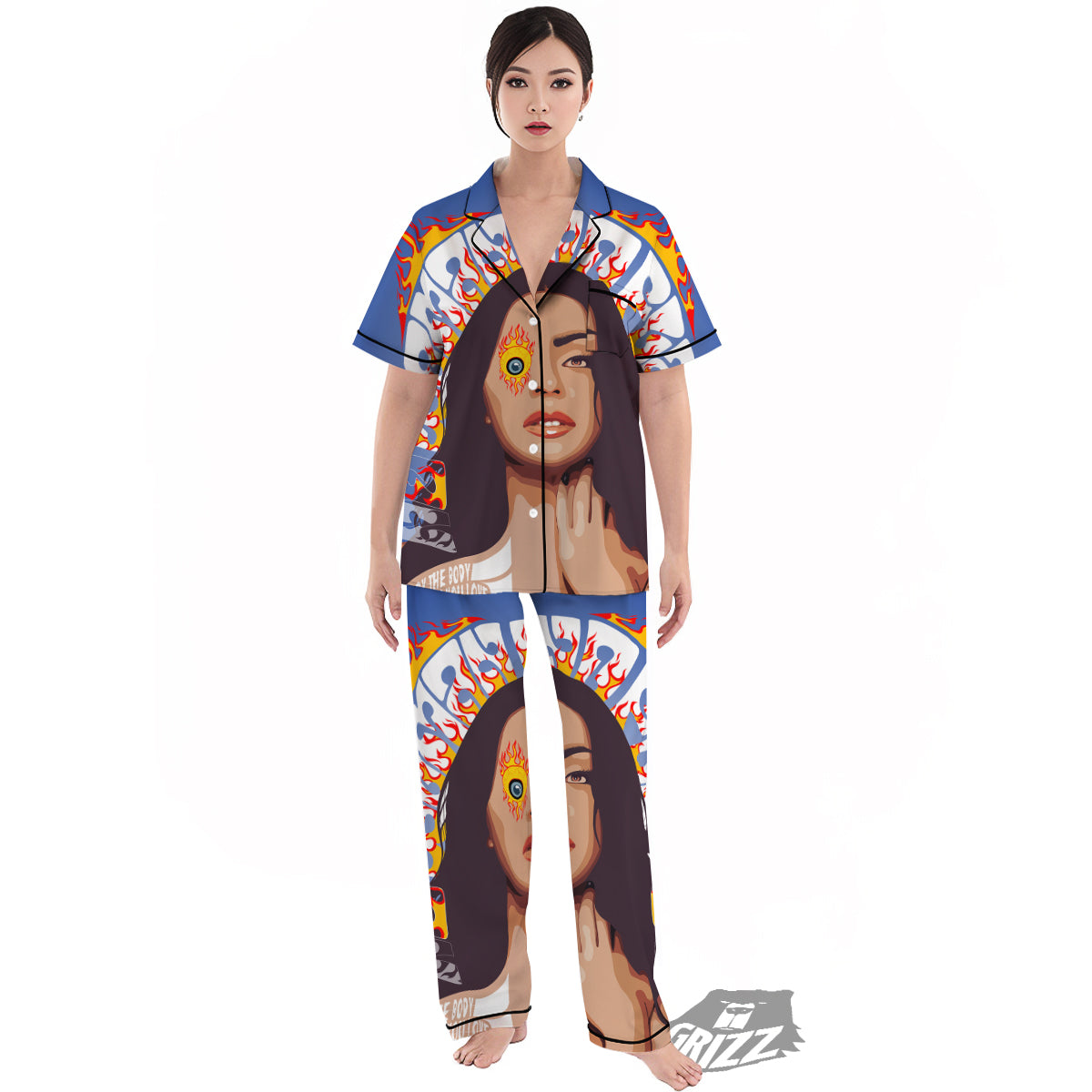 Fire Psychedelic Women Print Women's Pajamas Set-grizzshop