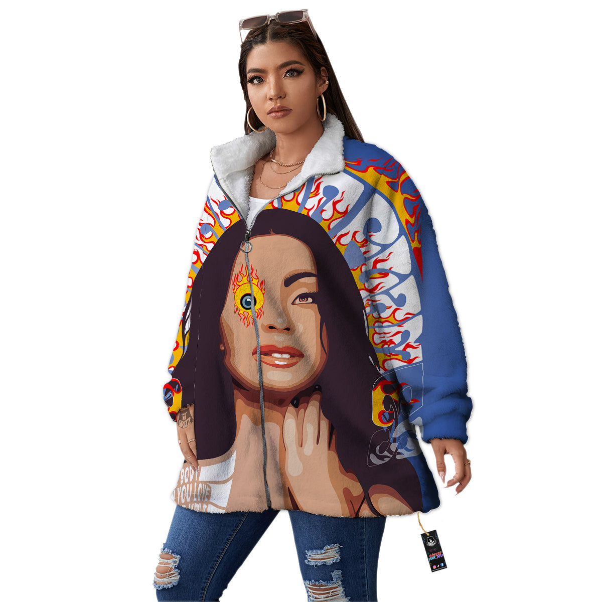 Fire Psychedelic Women Print Women's Sherpa Jacket-grizzshop