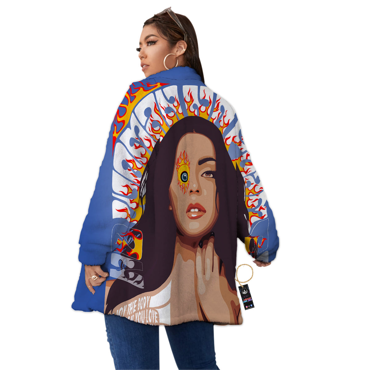 Fire Psychedelic Women Print Women's Sherpa Jacket-grizzshop