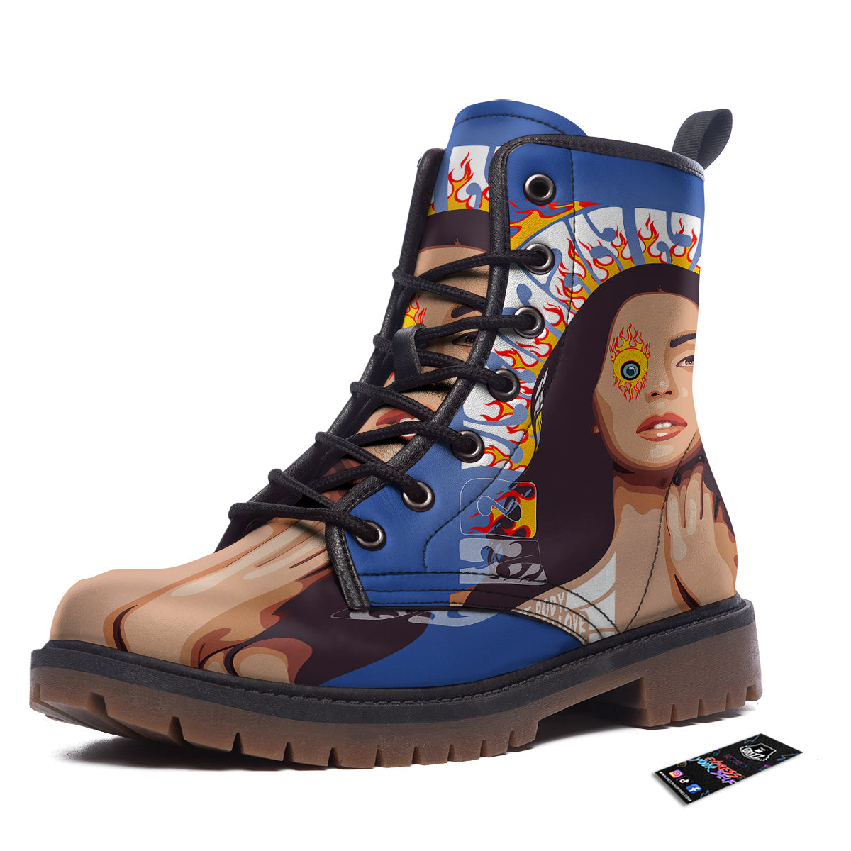Fire Psychedelic Women Print Work Boots-grizzshop