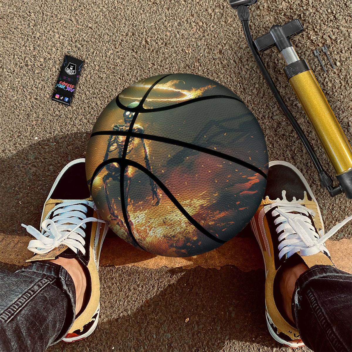 Fire Skeleton Print Basketball-grizzshop