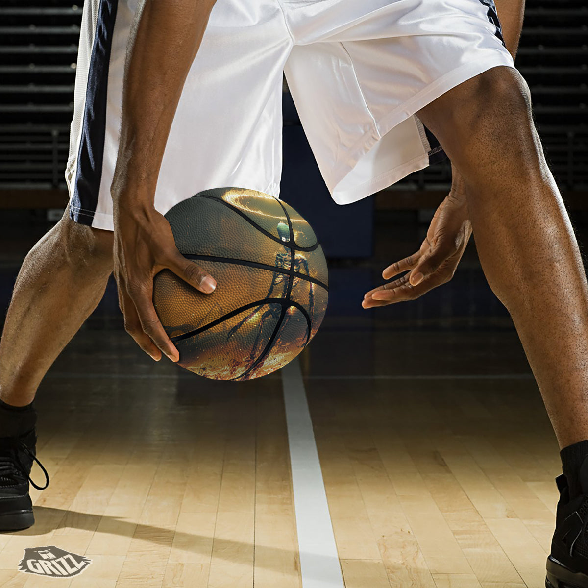 Fire Skeleton Print Basketball-grizzshop
