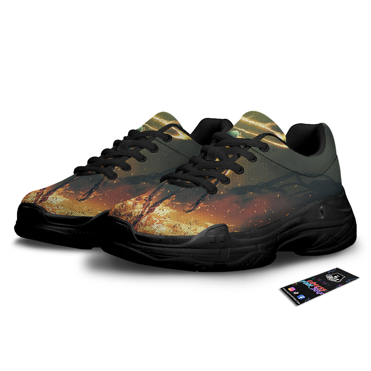 Fire Skeleton Print Black Chunky Shoes-grizzshop