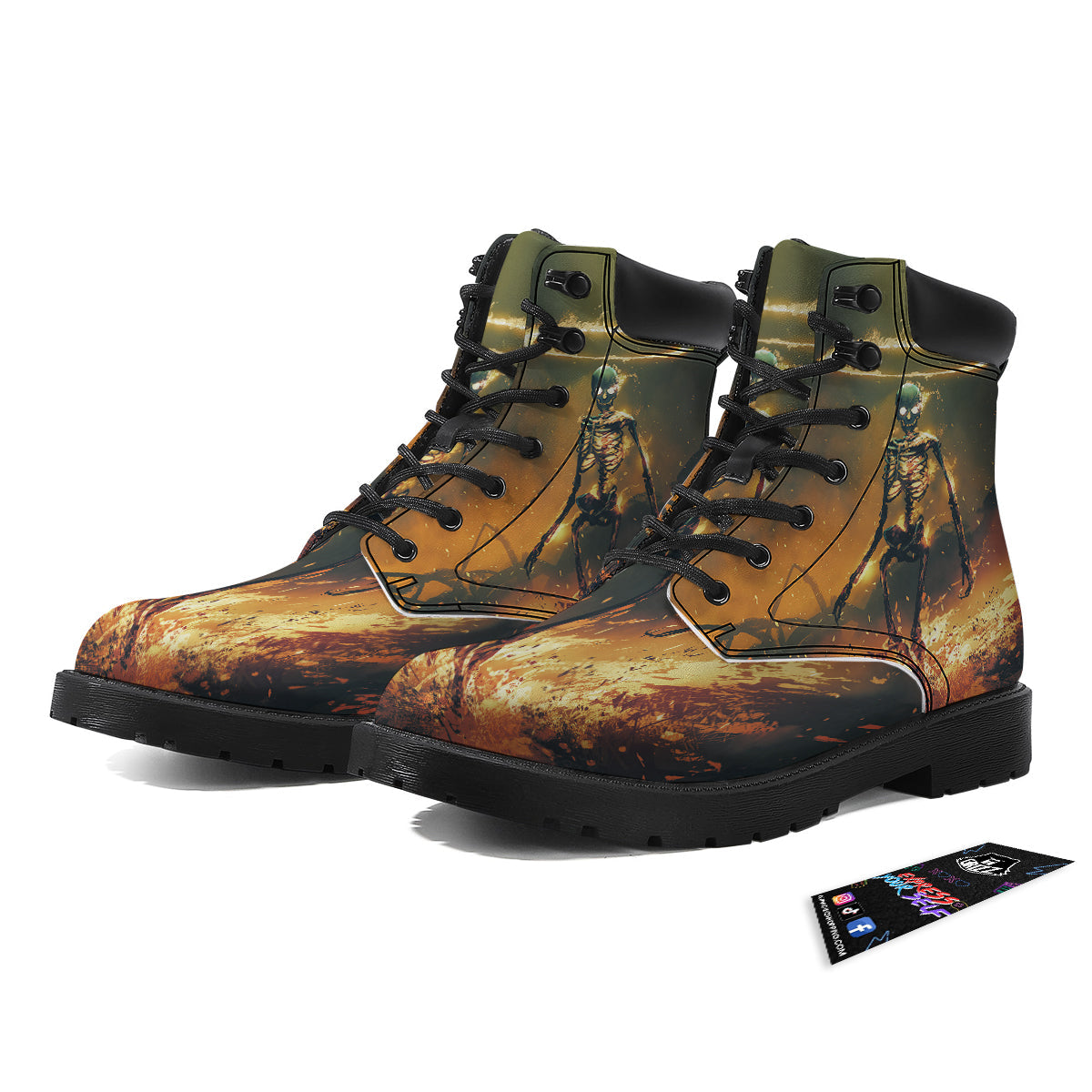Fire Skeleton Print Boots-grizzshop