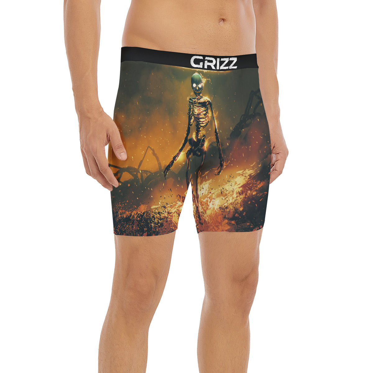 Fire Skeleton Print Boxer Briefs-grizzshop
