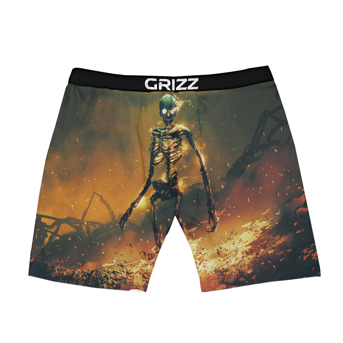 Fire Skeleton Print Boxer Briefs-grizzshop