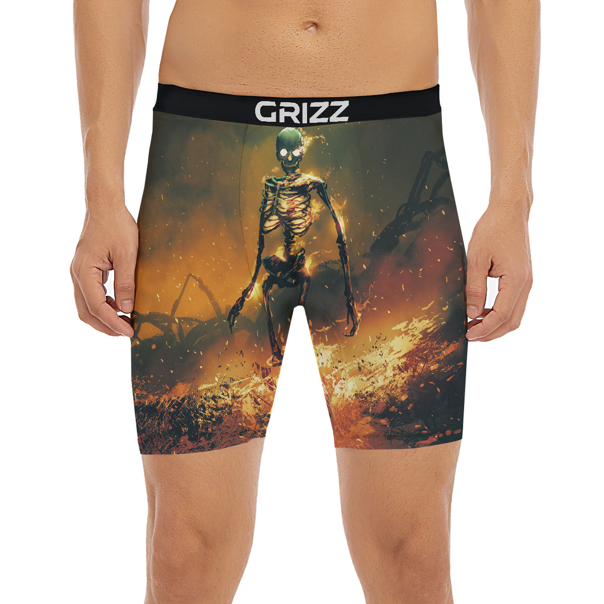 Fire Skeleton Print Boxer Briefs-grizzshop