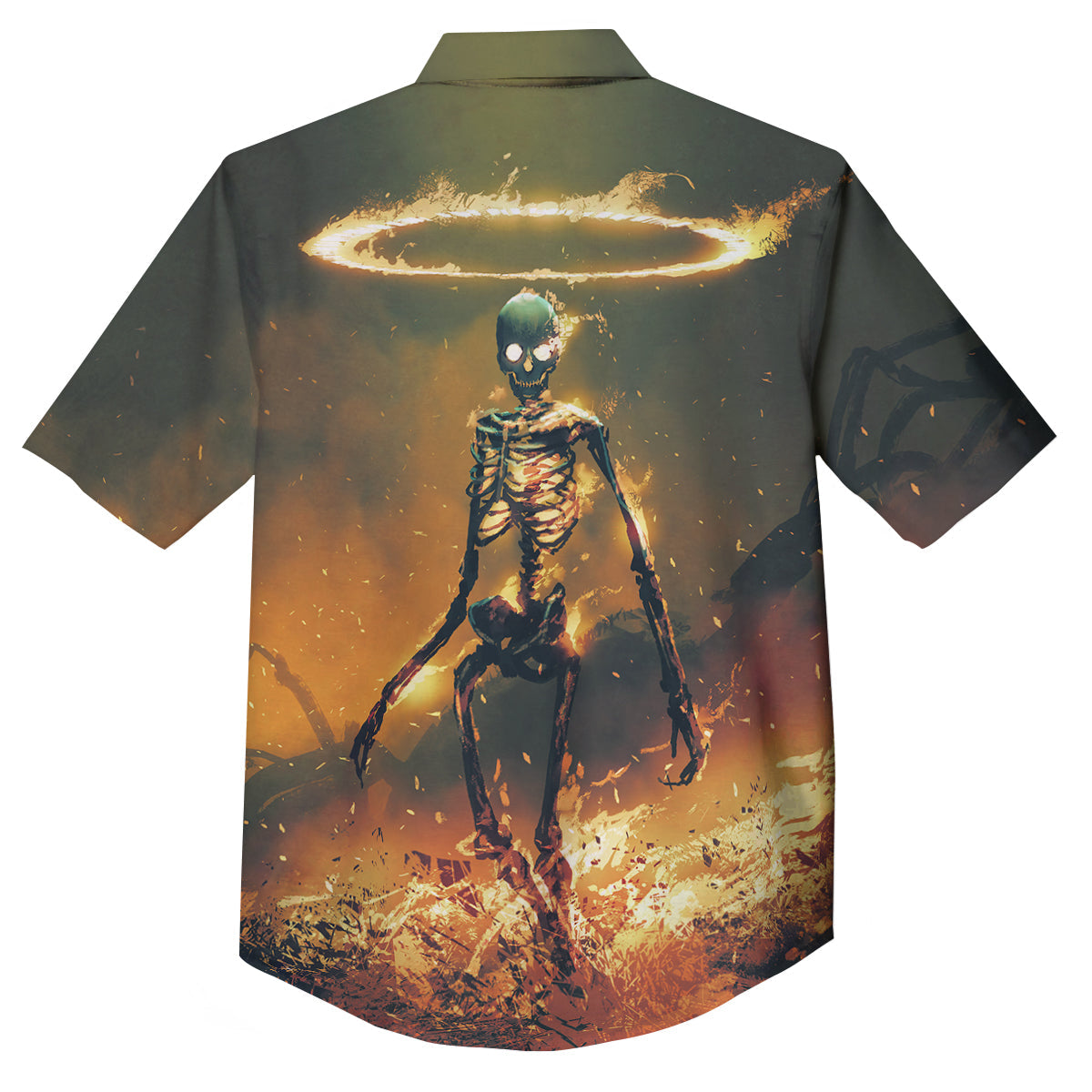Fire Skeleton Print Button Up Shirt-grizzshop