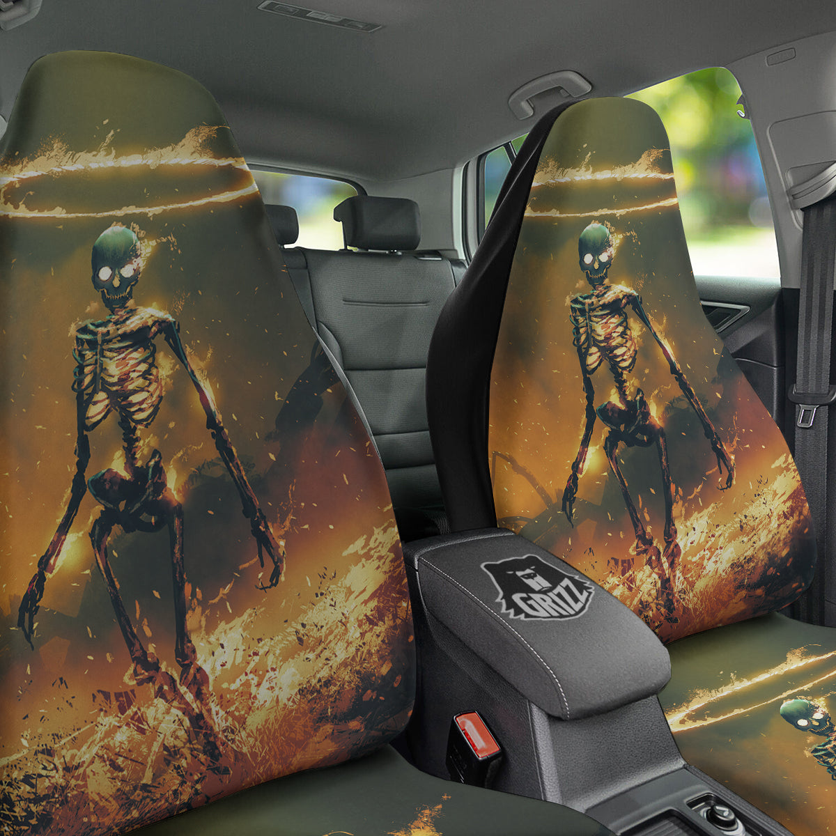 Fire Skeleton Print Car Seat Covers-grizzshop