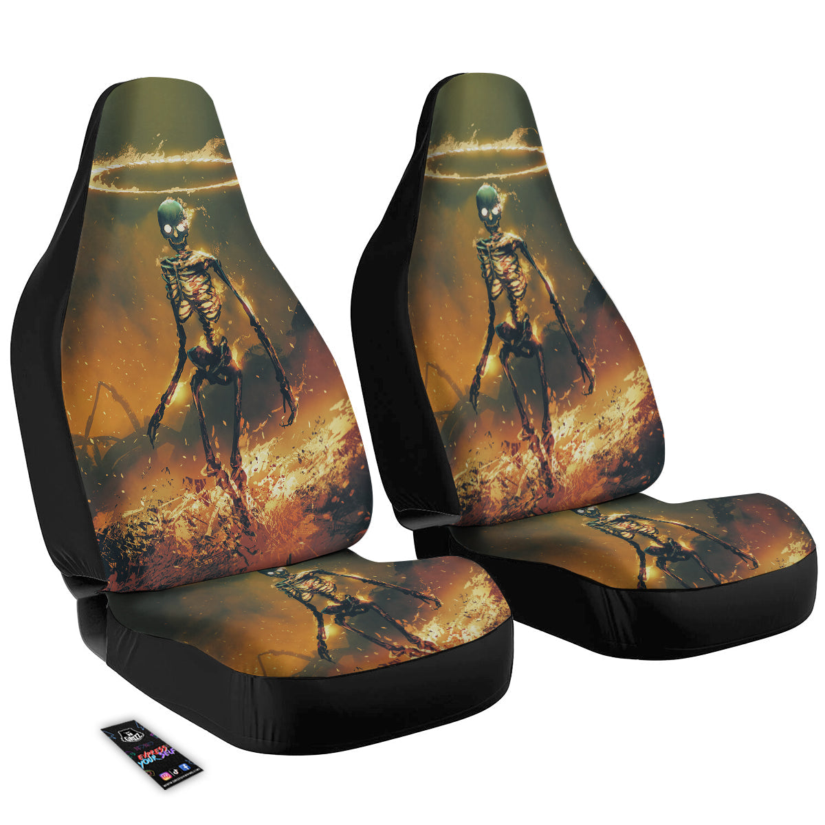 Fire Skeleton Print Car Seat Covers-grizzshop