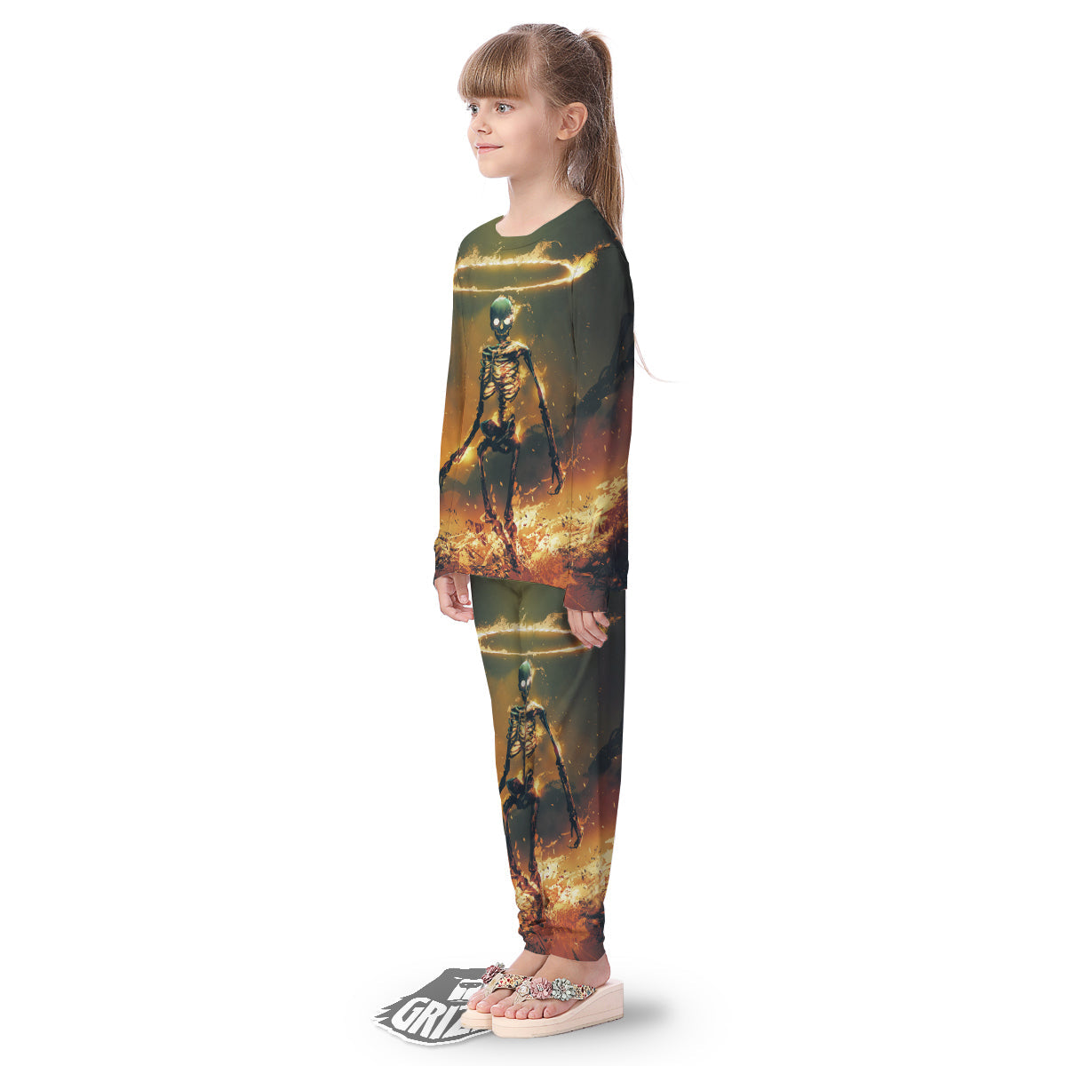 Fire Skeleton Print Kid's Pajamas-grizzshop
