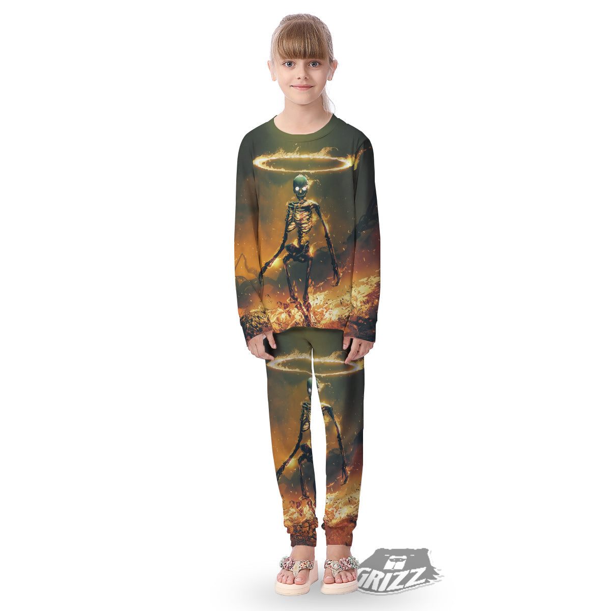 Fire Skeleton Print Kid's Pajamas-grizzshop