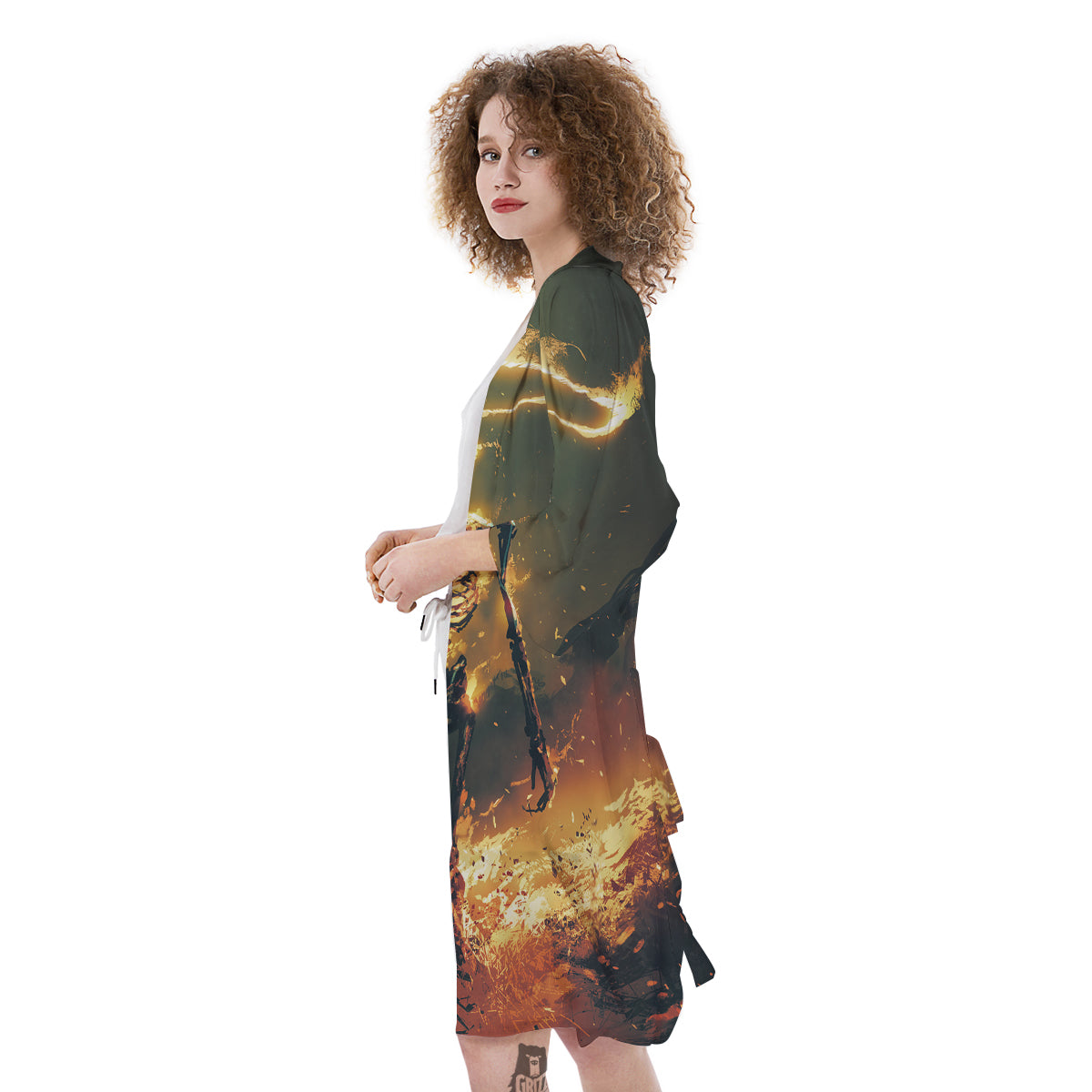 Fire Skeleton Print Kimono-grizzshop