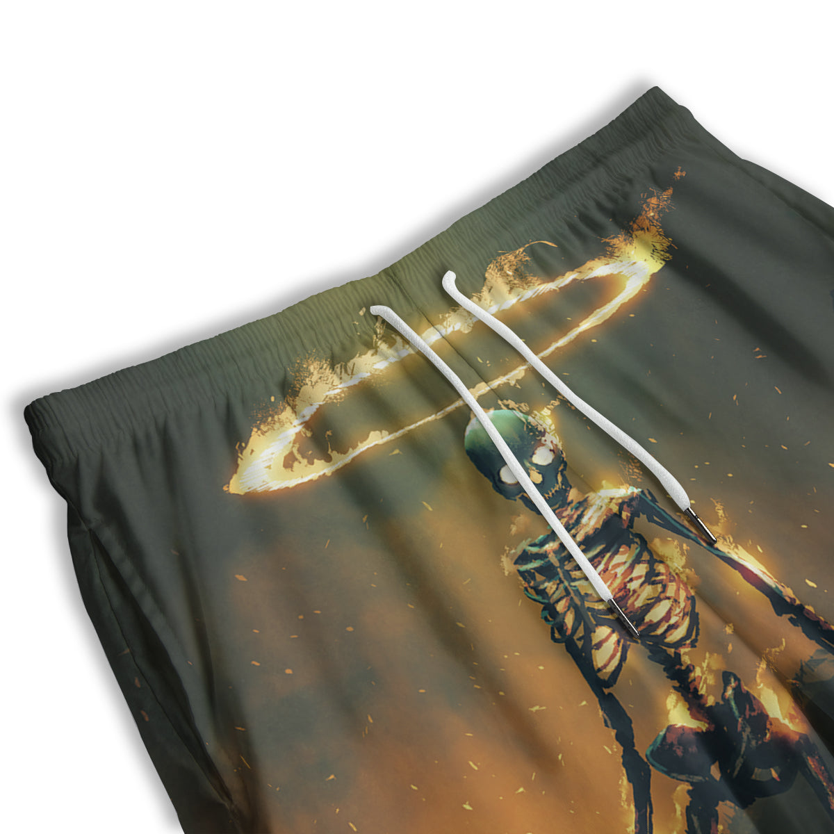 Fire Skeleton Print Men's Athletic Shorts