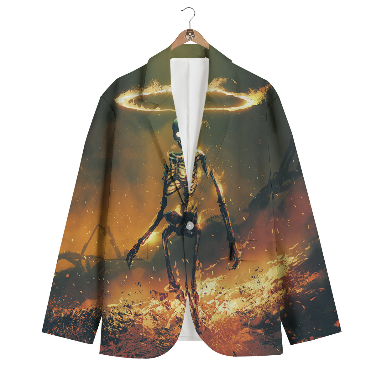 Fire Skeleton Print Men's Blazer-grizzshop