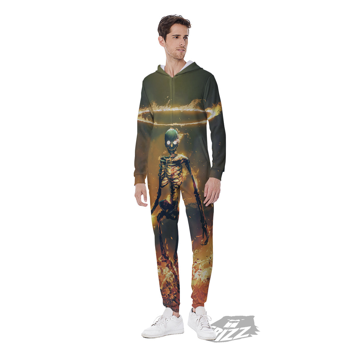 Fire Skeleton Print Men's Jumpsuit-grizzshop